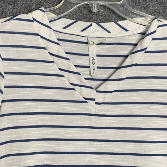 NY Collection Striped Knit Tunic Top Light Weight Women M 3/4 Sleeve Flare Hem - Picture 2 of 16